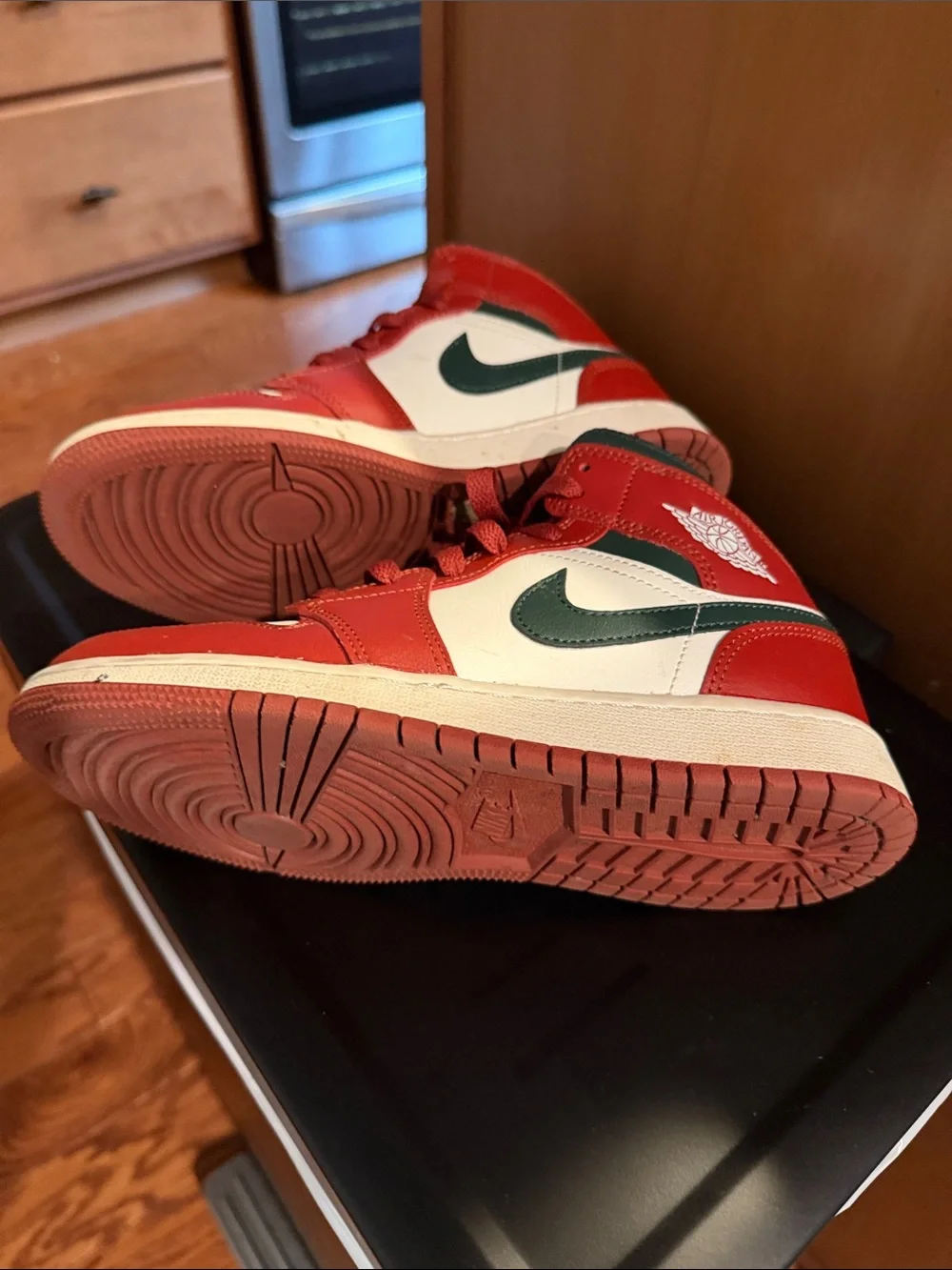 Nike Air Jordan Kids Red, White and Dark Green Low-Top Sneakers